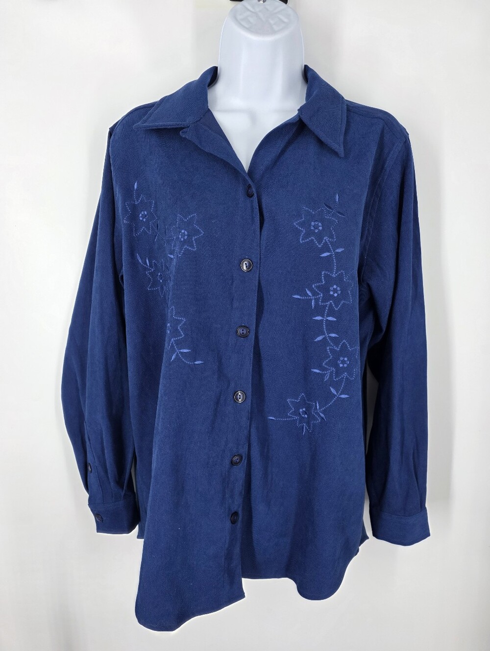 Napa Valley Womens Small Blue Floral Embroidered Button Blouse Long Sleeve Top S